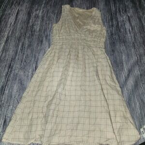 Converse One Star Women's Beige‎ Plaid Smocked Waist Sleeveless Cotton Dress S
